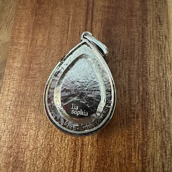 Lia Sophia Midori, teardrop green stone surrounded by clear stones. silver-tone - Picture 3 of 4